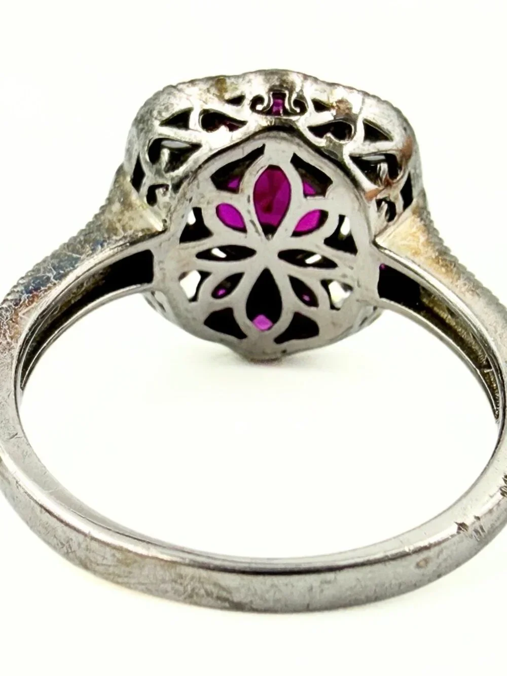 Dainty Art Deco Style Marked Sterling Silver Pink Lab Sapphire CZ Ring Sz 9